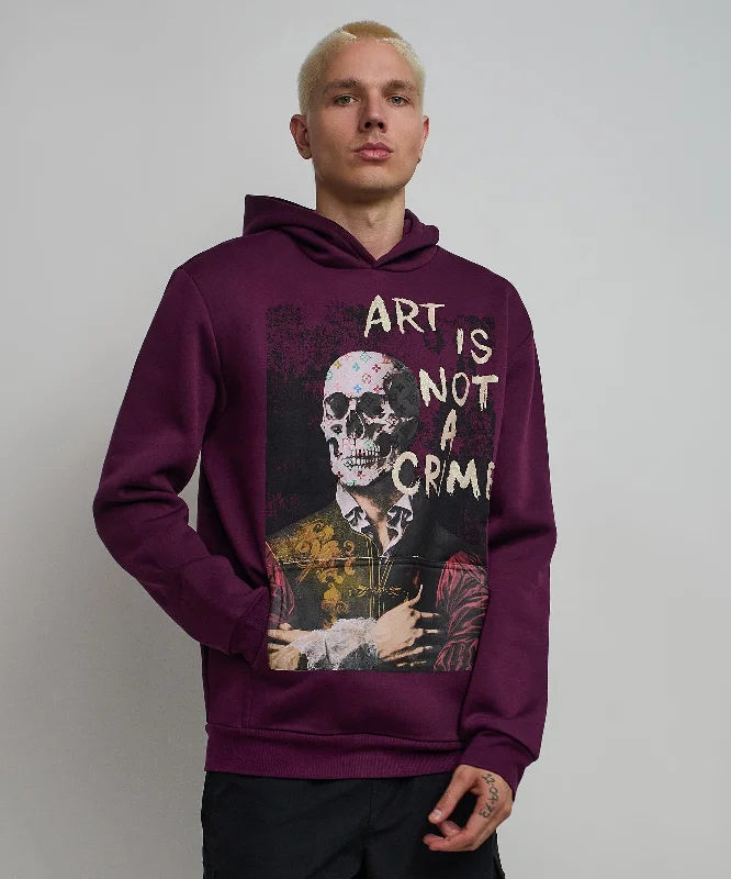 pastel hoodie-Art Is Not A Crime Graphic Print Hoodie - Burgundy