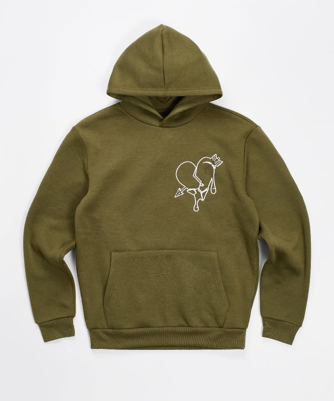 hoodie with Milky Way design-Heartless Back Print Oversized Embroidered Hoodie - Olive Green