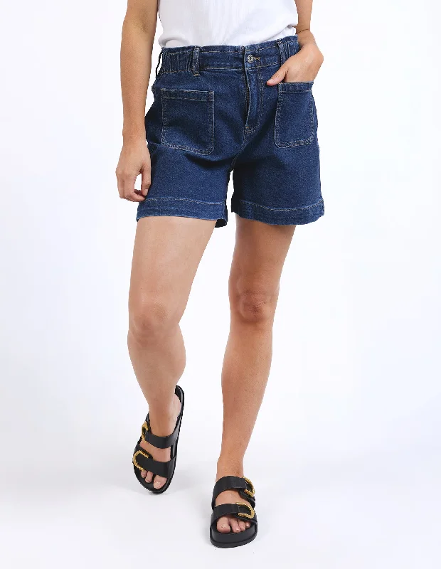 patterned orange shorts -Lennox Denim Shorts Dark Blue Wash