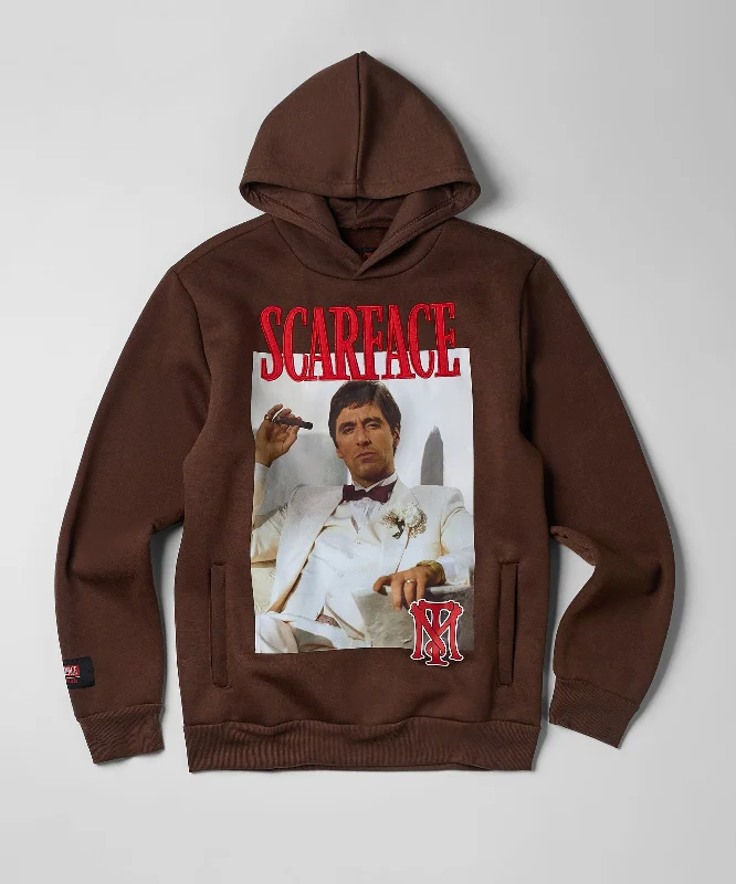 hoodie with hip-hop dance art-Scarface White Suit Hoodie - Brown