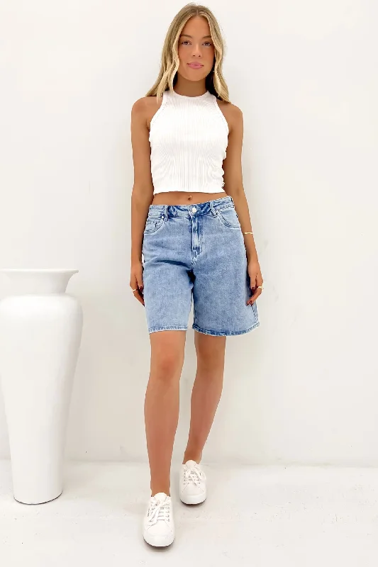 pleated brown shorts -Harley Short Light Blue