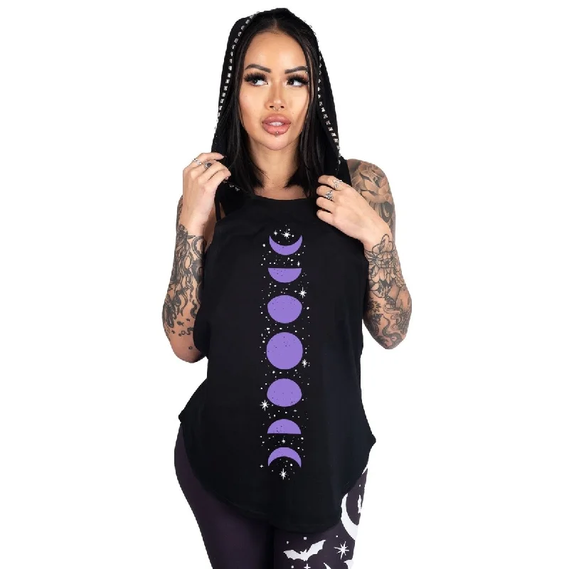 full zip hoodie-Purple Moon Phases Studded Hoodie Tank