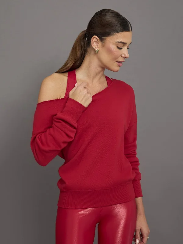 sweatshirts with panel -Off Shoulder Sweatshirt in French Terry - Crimson Red