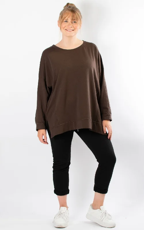 sweatshirts for cool -Cuffed Sleeve Sweatshirt | Chocolate