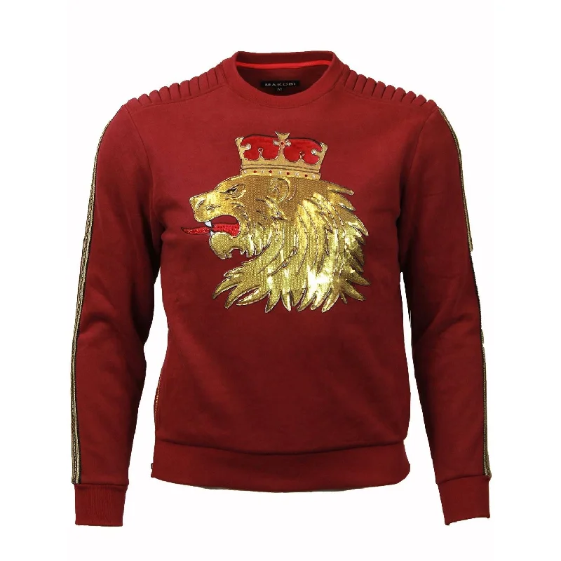 sweatshirts for autumn -M5400 Makobi Lion Crown Fleece Sweatshirt - Burgundy