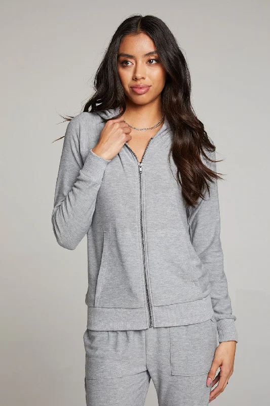 hoodie with wings design-Heather Grey Long Sleeve Raglan Zip Up Hoodie