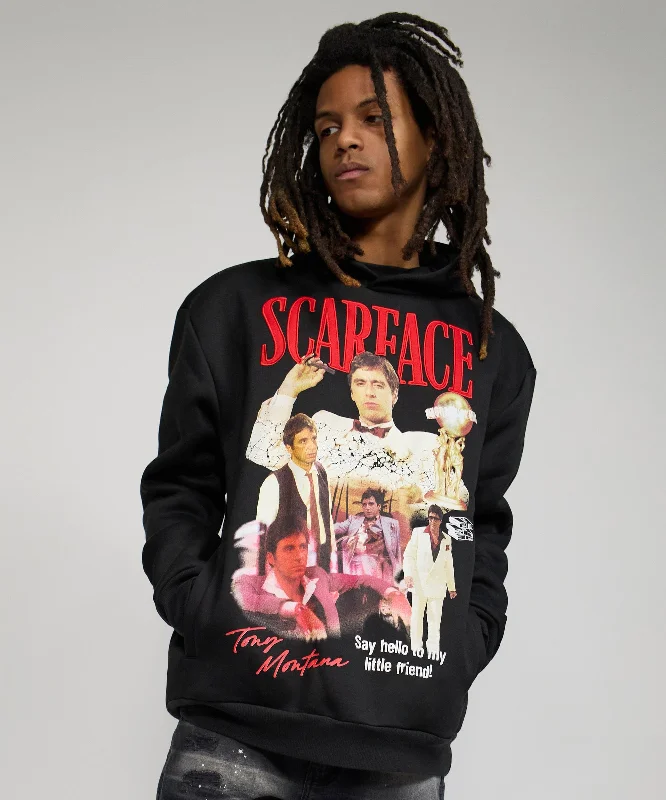 hoodie with Bleach character-Scarface Say Hello Embroidered Patch Hoodie - Black