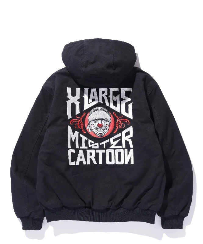 jacket indigo grey -XLARGE x MR.CARTOON HOODED WORK JACKET