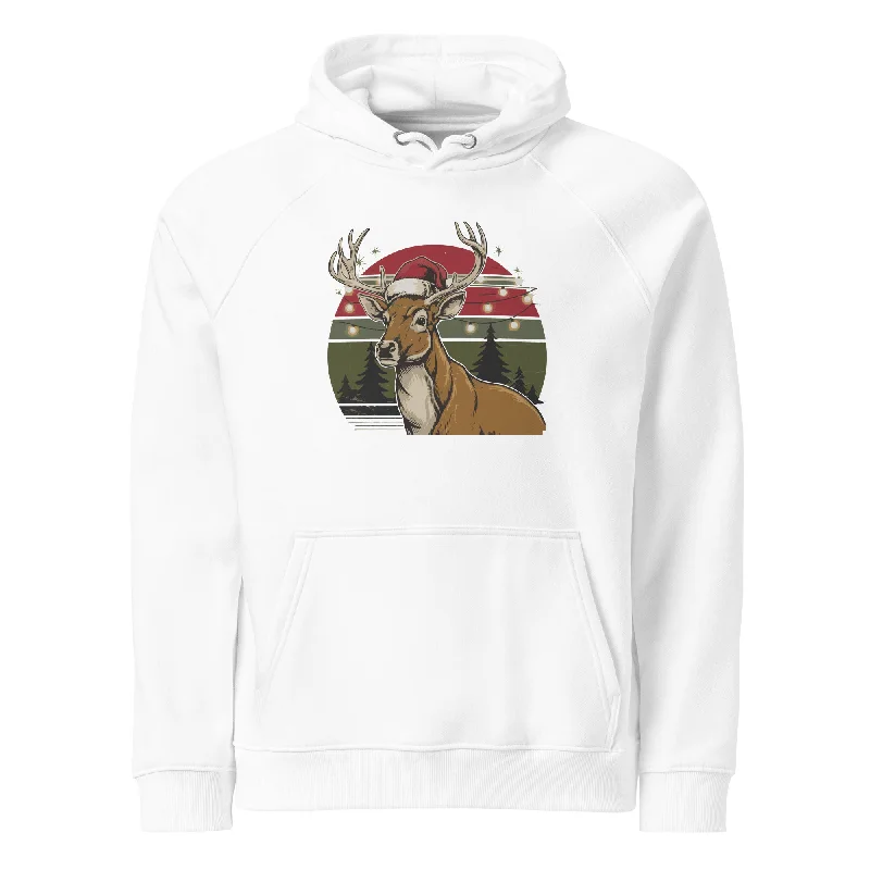 hoodie with Norse mythology-Ho-Ho-Vintage Reindeer Graphics Women Eco Raglan Hoodie