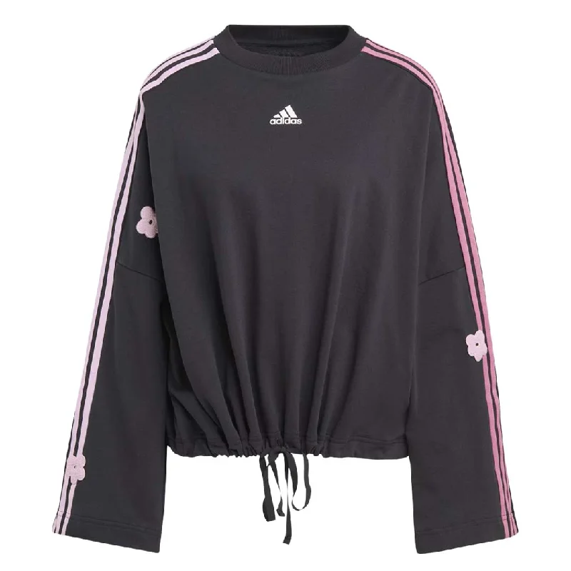 sweatshirts cotton blend -adidas - Women's Chenille Flower Patches 3-Stripes Sweatshirt (IC0011)