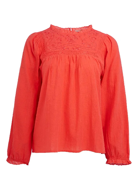 boho orange shirts -Blouse 11034 Coral