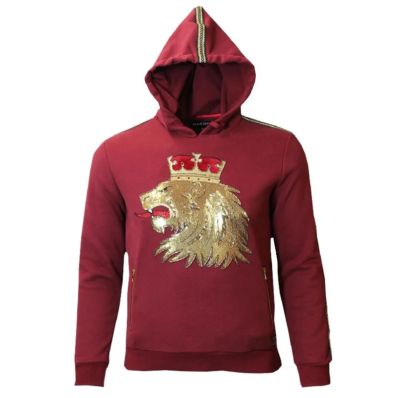 sweatshirts for chilly -M5700 Makobi Lion Crown Fleece Sweatshirt - Burgundy