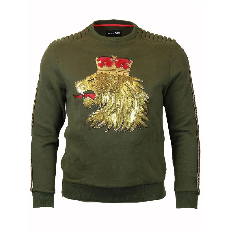 sweatshirts for cool -M5400 Makobi Lion Crown Fleece Sweatshirt - Olive