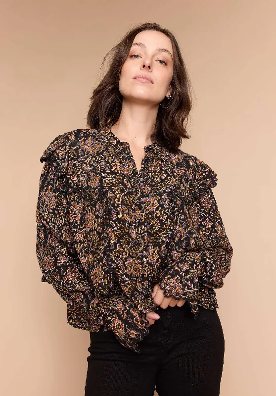 short-sleeve brown shirts -Blouse Pollenu Print-Anita