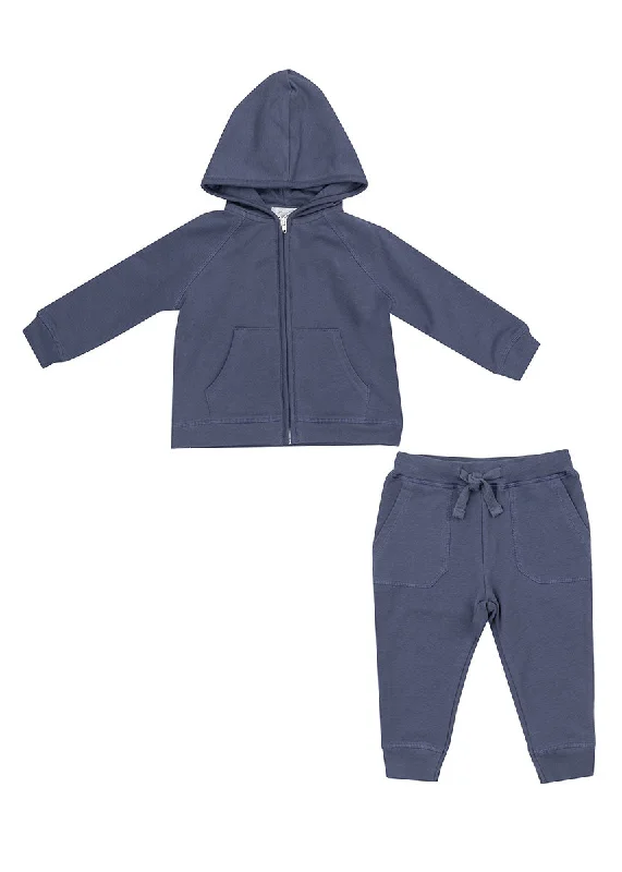 military style hoodie-Hoodie & Jogger Set - Footballs Inky Blue