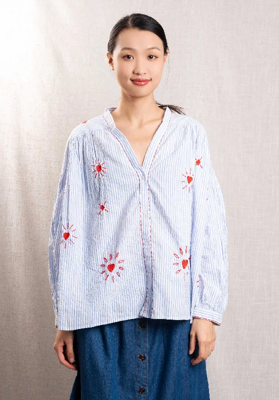 off-shoulder blue shirts -Blouse 146924 Blue-Stripe