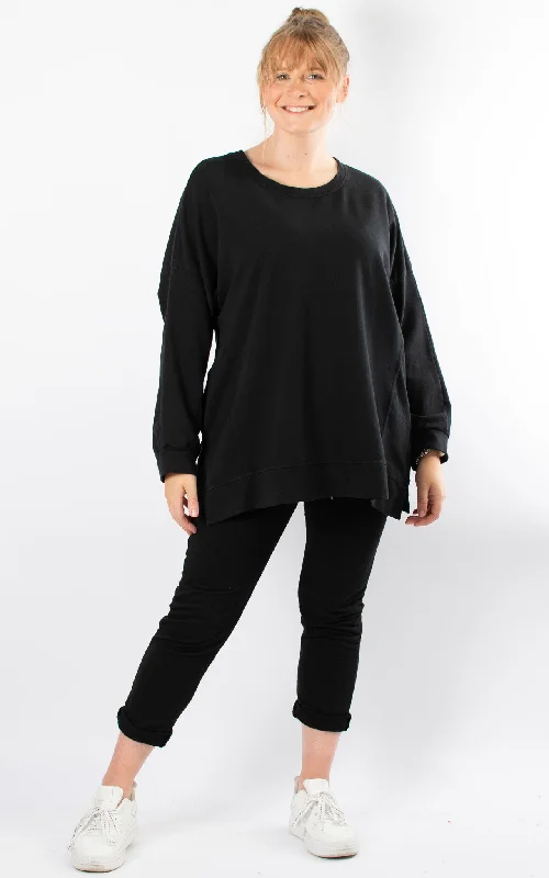 sweatshirts with fold -Cuffed Sleeve Sweatshirt | Black