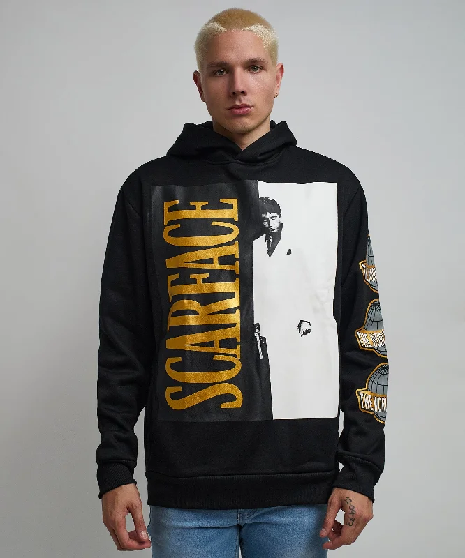 hoodie with feudal Japan theme-Scarface Gold Foil Sleeve Print Hoodie - Black