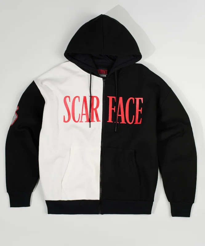 hoodie with Stranger Things theme-Scarface Split Full Zip Oversized Hoodie - Black&White