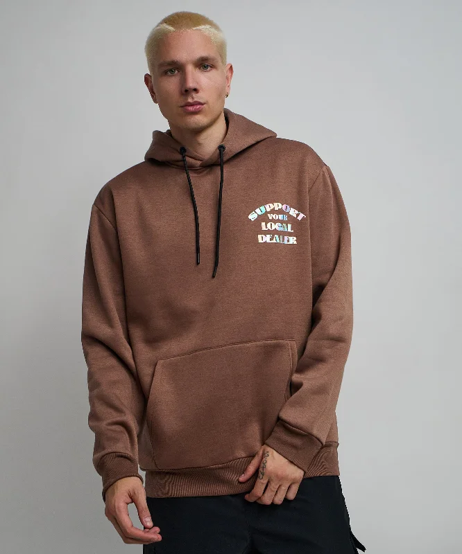 techwear hoodie-Support Local Iridescent Foil Print Hoodie - Brown