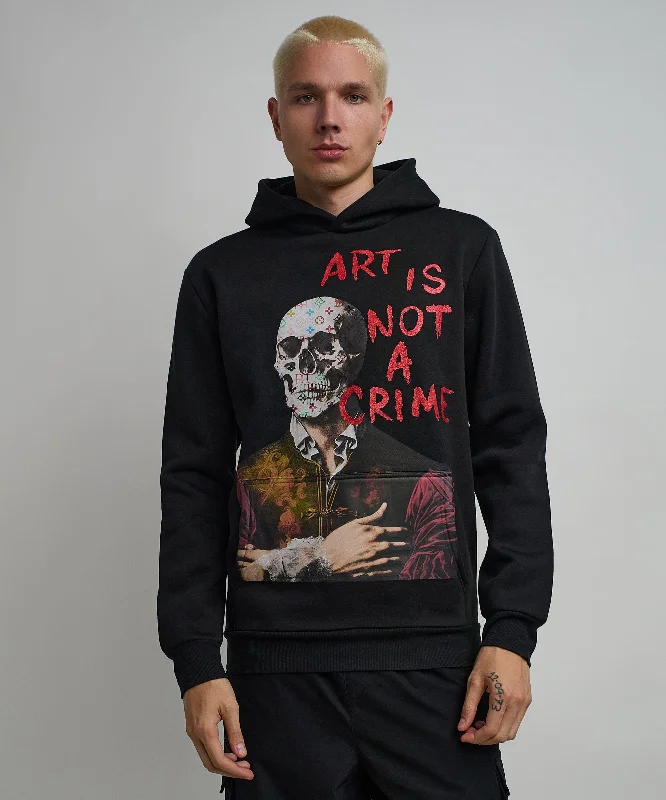 lightweight hoodie-Art Is Not A Crime Graphic Print Hoodie - Black