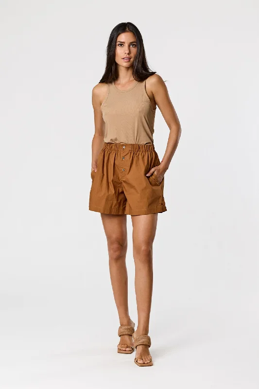 linen maroon shorts -LEIGHTON SHORT - TOBACCO