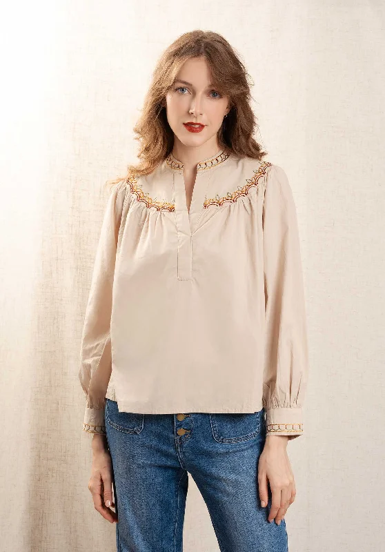 satin blue blouses -Blouse Rania Rania Blouse Beige