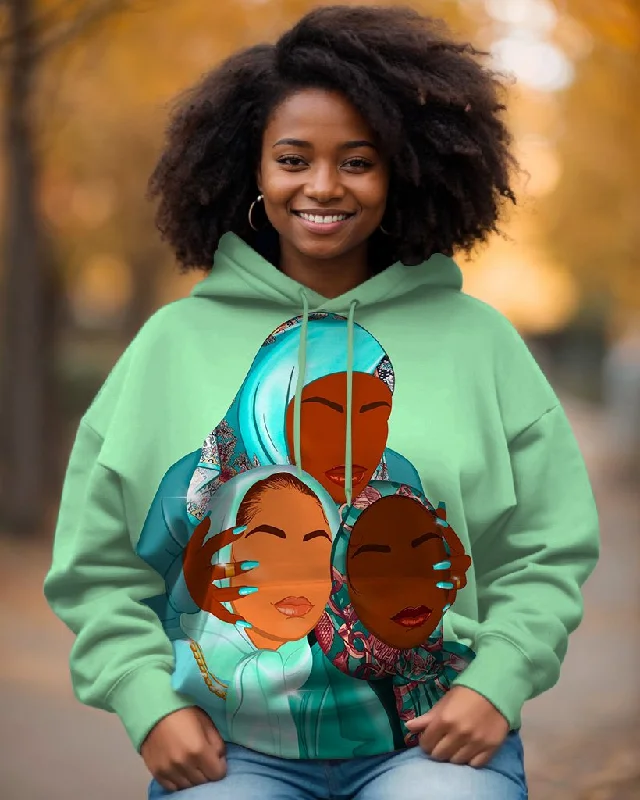 hoodie with ripped details-Confident Sisters Illustration Long-sleeved Hoodie