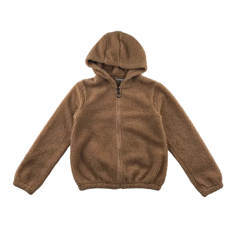 graphic art hoodie-M&Co fleece hoodie 9-10 years brown fluffy full zipper