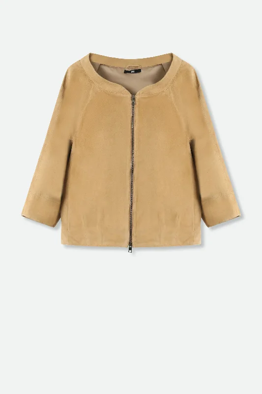 jacket with seam -KATY CROPPED JACKET IN ITALIAN SOFT SUEDE