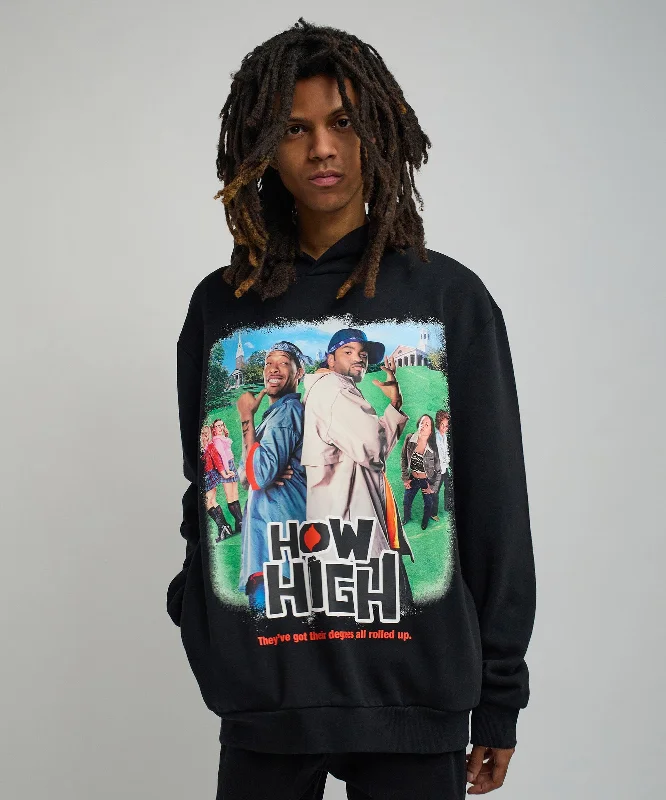 luxury hoodie-How High Oversized Front Print Hoodie - Black