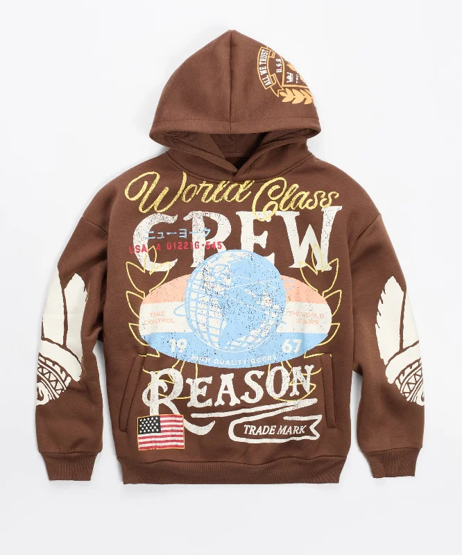 hoodie with map print-World Class Crew Embroidered Hoodie - Brown