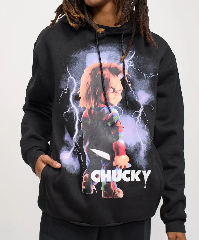 hoodie with psychedelic waves-Chucky Epic Graphic Print Hoodie - Black