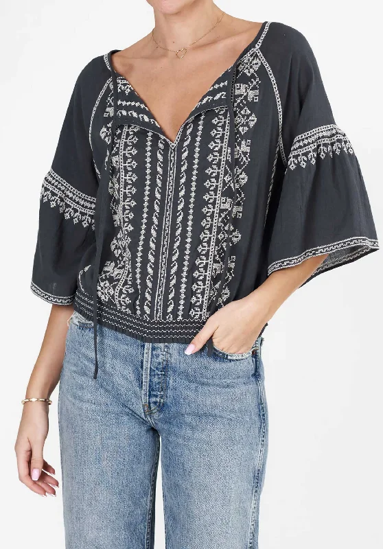 festival purple blouses -Blouse Lena Emb F-Black