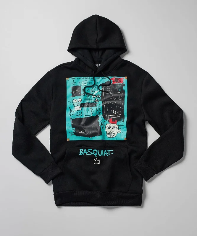 hoodie with banded bottom-Basquiat Equals Pi Hoodie - Black