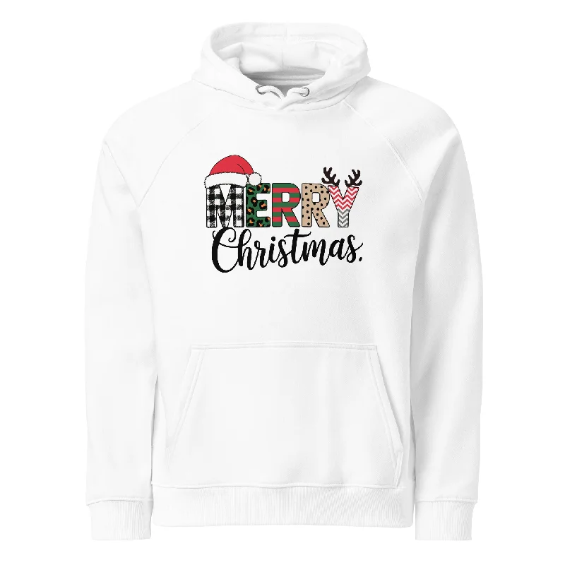 hoodie with puffed sleeves-Merry Christmas Graphics Women Eco Raglan Hoodie