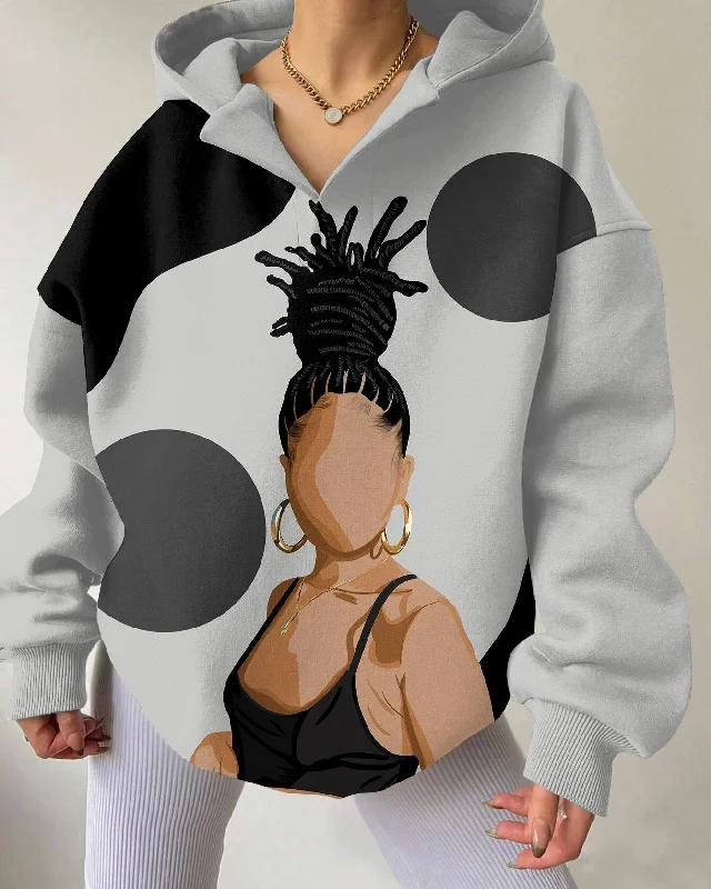 hoodie with earphones-Its The Locs for Mer Drop Shoulder Long-sleeved Hoodie