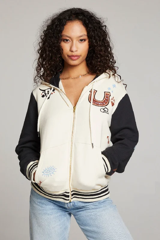 hoodie with poetry print-Lady Luck Zip Up Hoodie