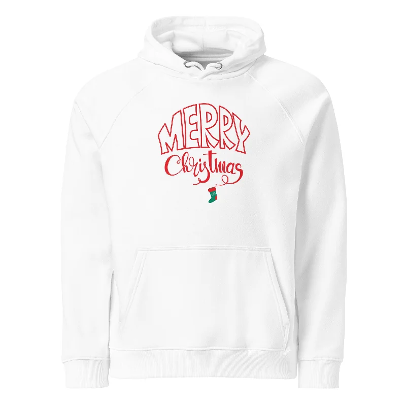 merino wool hoodie-Merry Christmas Red Graphic Women Eco Raglan Hoodie