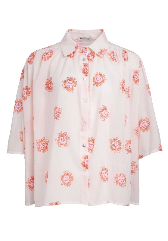 summer pink shirts -Blouse 13019 Print White-Flower