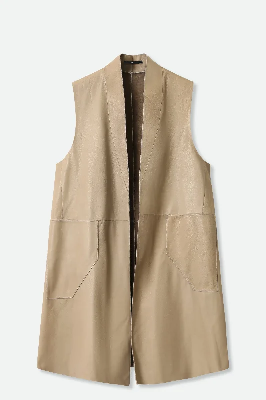 jacket with edge -SAFA LONG VEST WITH POCKETS IN ITALIAN LEATHER