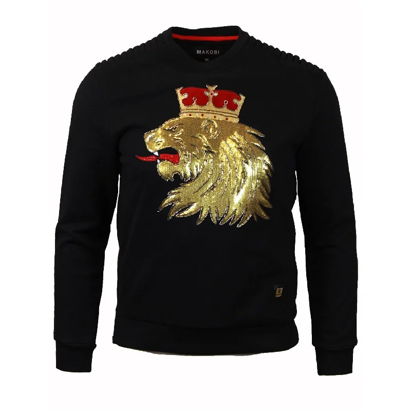 sweatshirts for mild -M5400 Makobi Lion Crown Fleece Sweatshirt - Black