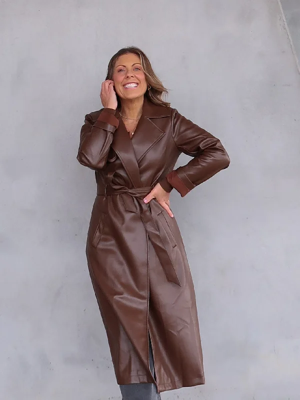 jacket for cool mornings -Tyra Trench Coat - Chocolate