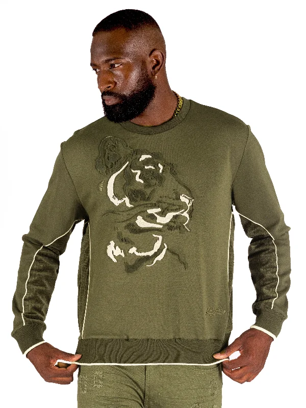 sweatshirts for chilly -M4358 Gabana Tiger Sweatshirt - Olive