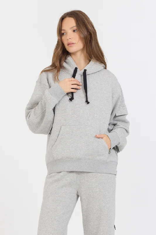 samurai warrior hoodie-Pure Grey Contrast Black Zipper Hoodie