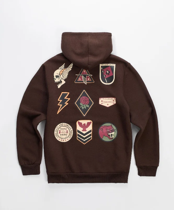 hemp fiber hoodie-Military Patches Embroidery Detail Hoodie - Brown