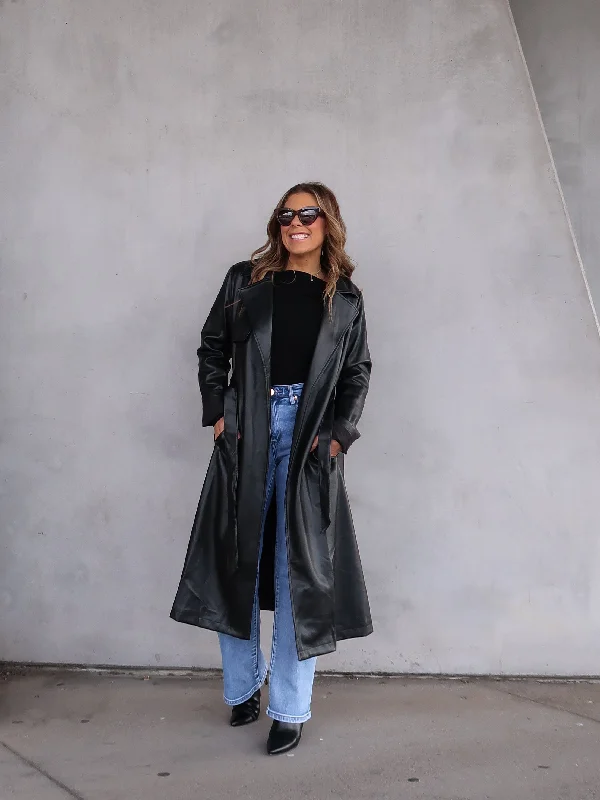 jacket for fall strolls -Tyra Trench Coat - Black