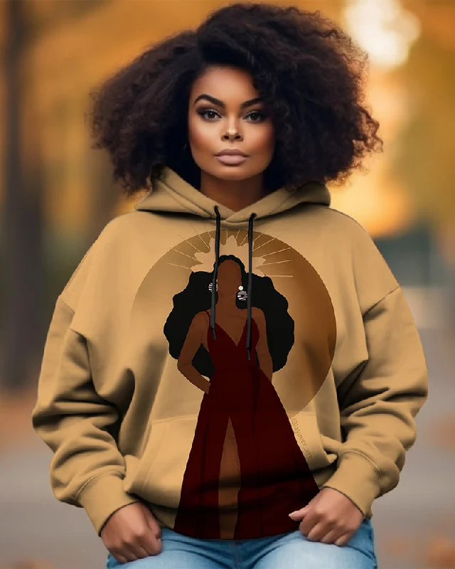 fluffy hoodie-Fashion Dinner Portrait Long-sleeved Hoodie