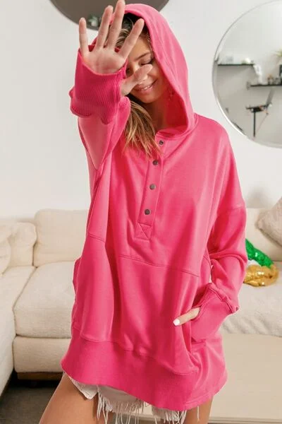 extra long hoodie-Fuchsia Half Snap Thumbhole Long Sleeve Hoodie (Online Exclusive)