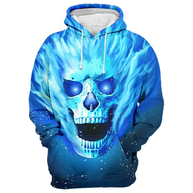 hoodie with Norse mythology-Blue flamed skull Hoodie